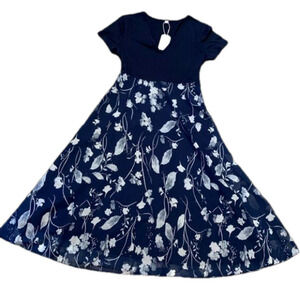 Made With Love Blue Chiffon Side Zip Floral Maxi Dress Sz Small